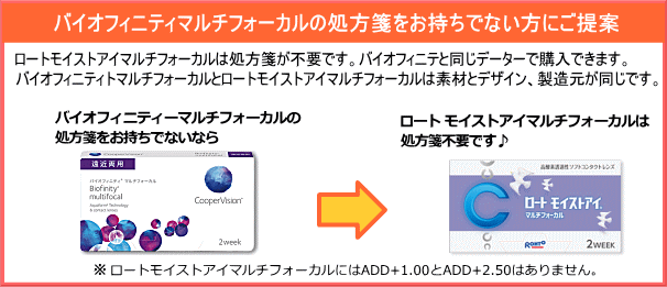 バイオフィニティマルチフォーカルの処方箋をお持ちでないならロートのモイストアイマルチフォーカルがおすすめ