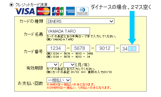 ダイナースはカード番号14桁