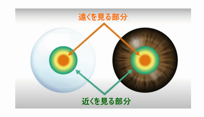 中央部に近くを見る部分、周辺部に遠くを見る部分