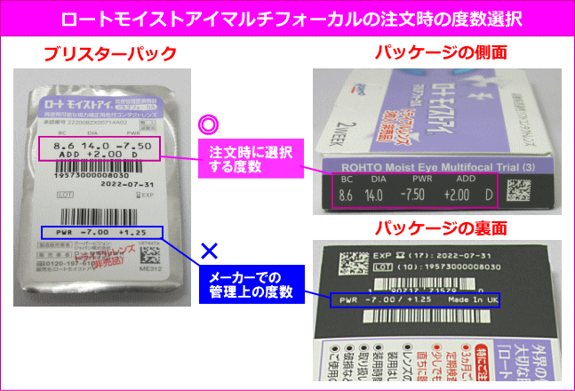 ロートモイストアイマルチフォーカルの注文時の選択データ・度数