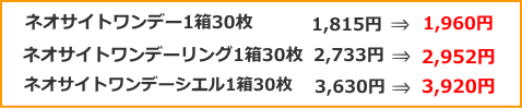 ネオサイトワンデーシリーズ値上げ金額