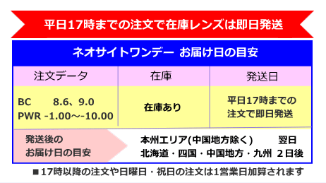 ネオサイトワンデーの発送日とお届け日の目安