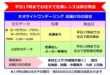 ネオサイトワンデーリングの発送日とお届け日の目安