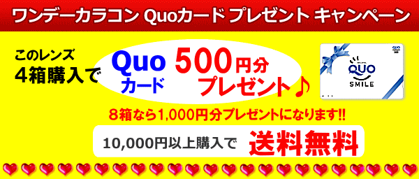 ワンデーカラコン4箱購入でQuoカード500円分プレゼント